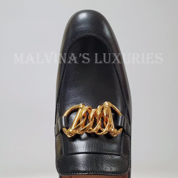 GUCCI SHOES EBAL BLACK LEATHER HORSEBIT CHAIN LOAFERS ICE LOLLY sz 39 9 US - Picture 9 of 16